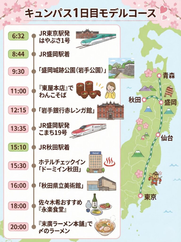 【1日目】キュンパス旅でおすすめの極上グルメとは？東京駅発の「盛岡・秋田・青森・仙台」を巡るキュンパス2日間のモデルコース。東北の極上グルメを喰らい尽くします。