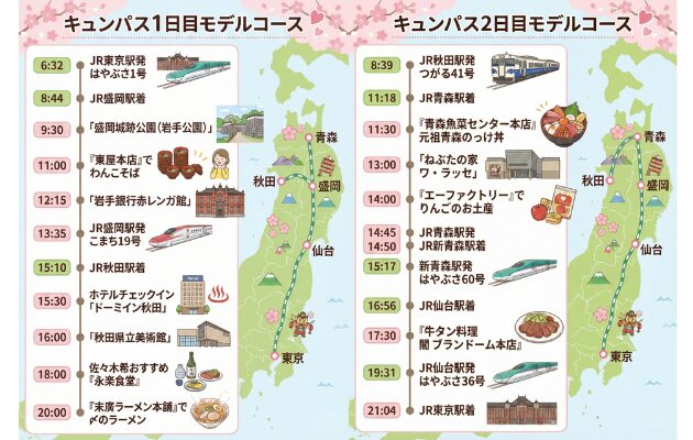 キュンパス旅でおすすめの極上グルメとは？東京駅発の「盛岡・秋田・青森・仙台」を巡るキュンパス2日間のモデルコース。東北の極上グルメを喰らい尽くします。