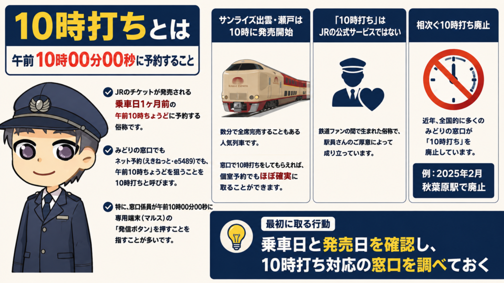 「10時打ち」で予約することを簡潔に紹介する図解