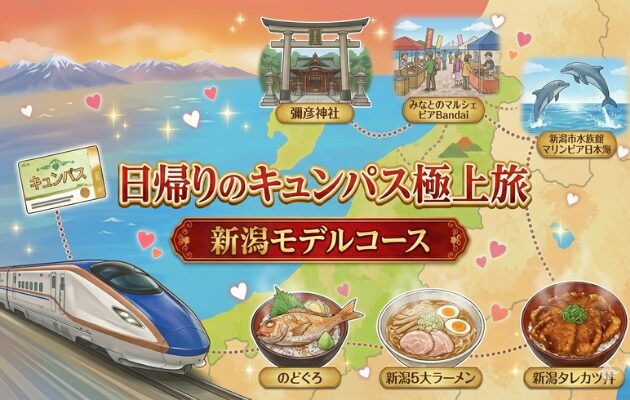 まとめ：元鉄道員がキュンパス新潟日帰りモデルコースを紹介しました！「日帰りのキュンパス極上旅」シリーズの新潟モデルコース編。元鉄道員が穴場の指定席を取る裏ワザも伝授。