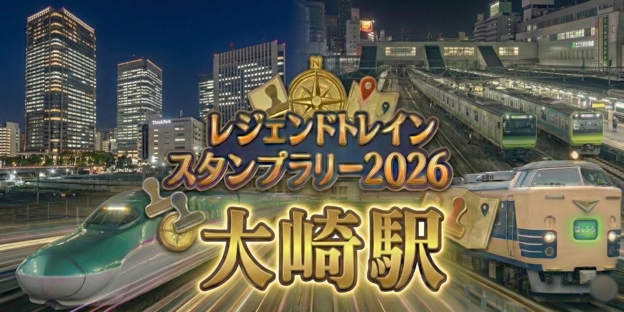 アイキャッチ画像　大崎駅のレジェンドトレインスタンプラリー2026の設置場所・行き方を解説