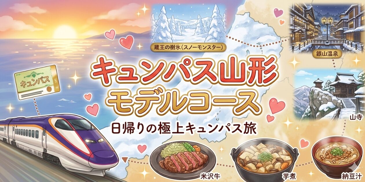 「日帰りのキュンパス極上旅」シリーズの山形モデルコース編。元鉄道員がキュンパス2026の買い方も紹介。