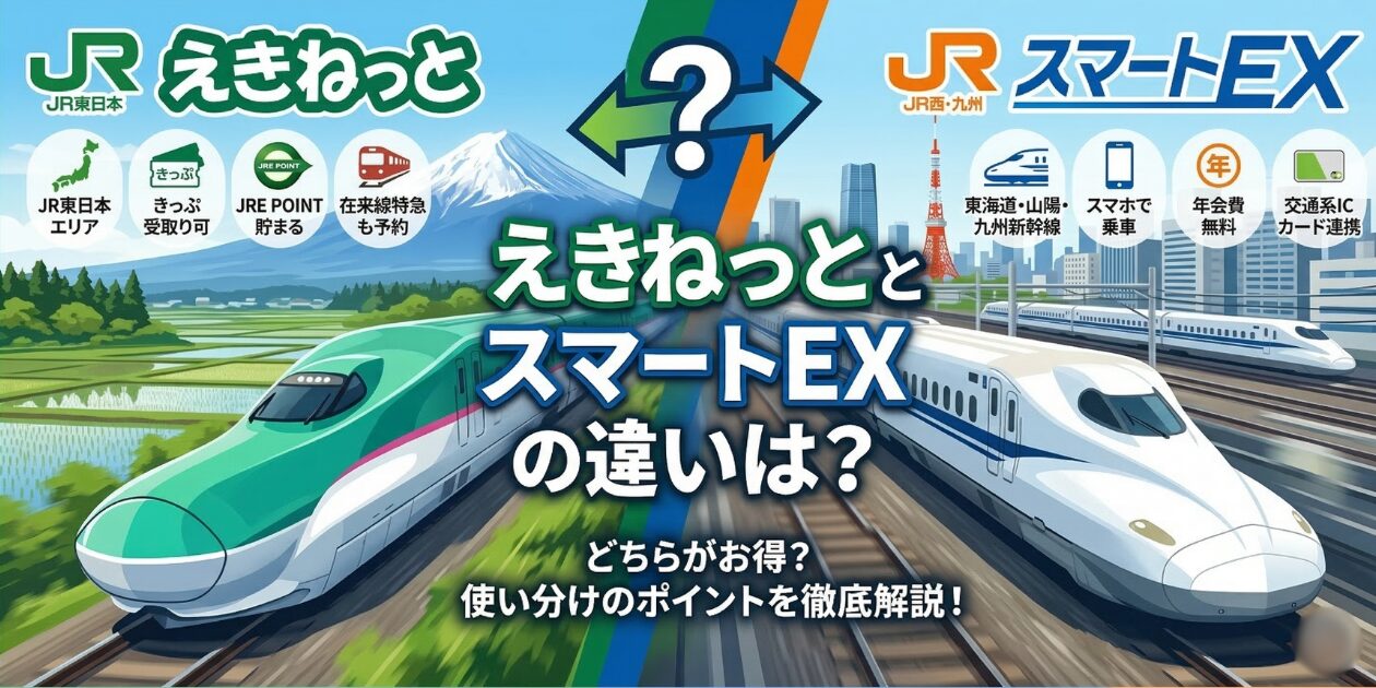 えきねっととスマートEXの違いを元駅員が解説！目的地に合わせた一番お得で便利な新幹線予約サイトの使い分けがわかります。