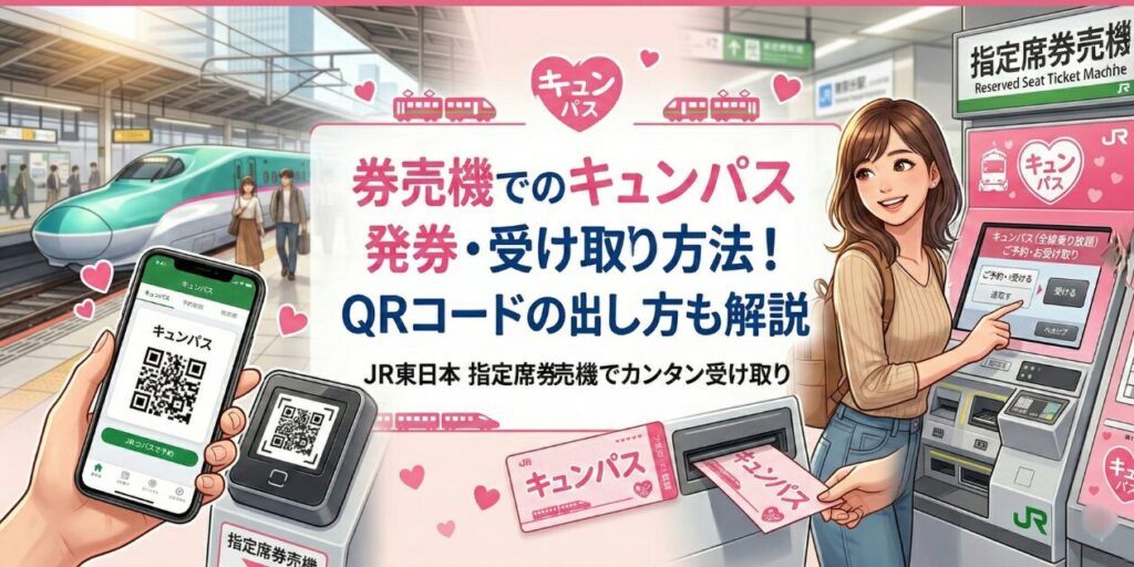 キュンパスの受け取りは指定席券売機で！元駅員がアイキャッチ画像　えきねっとのQRコードを使った発券方法や注意点を徹底解説します。