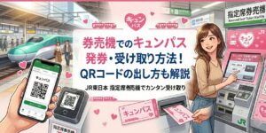 キュンパスの受け取りは指定席券売機で！元駅員がアイキャッチ画像　えきねっとのQRコードを使った発券方法や注意点を徹底解説します。