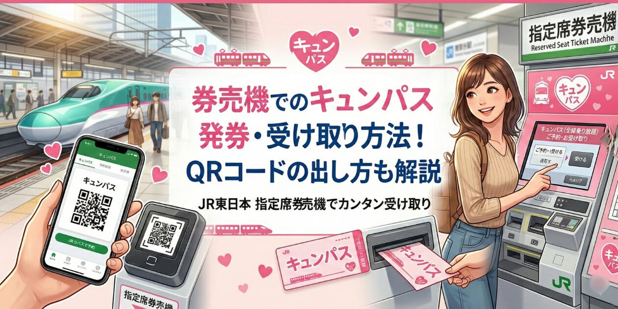 キュンパスの受け取りは指定席券売機で!元駅員がアイキャッチ画像 えきねっとのQRコードを使った発券方法や注意点を徹底解説します。