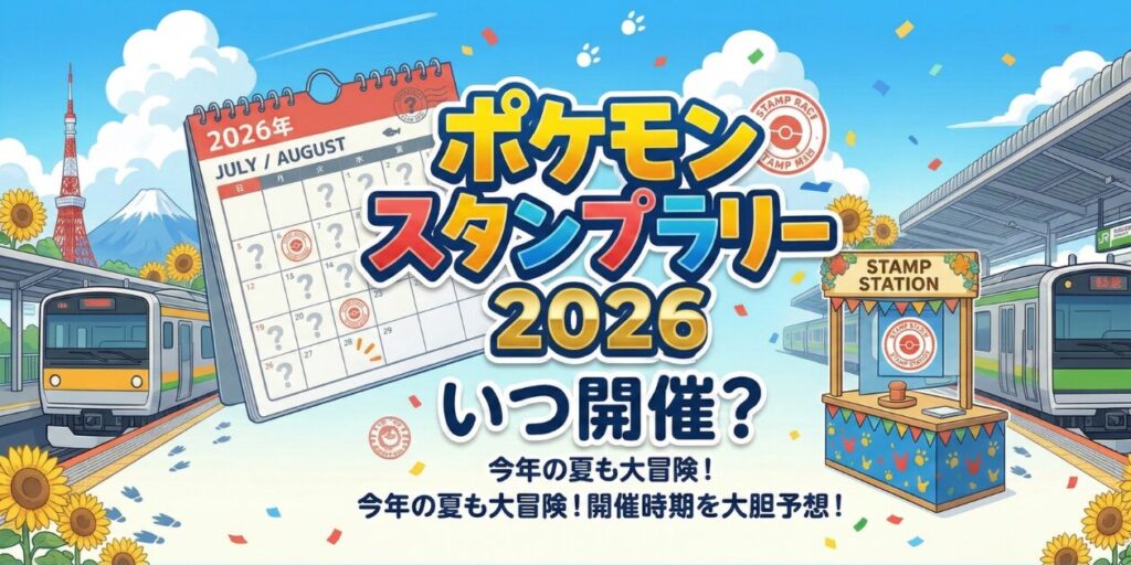 アイキャッチ画像　元駅員がポケモンスタンプラリー2026の開催日を大予想！30周年の今年はいつから？メタモンジャックなど最新イベント情報も。