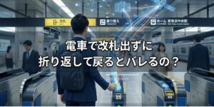 改札を出ずに折り返し乗車しようとする乗客のイラスト