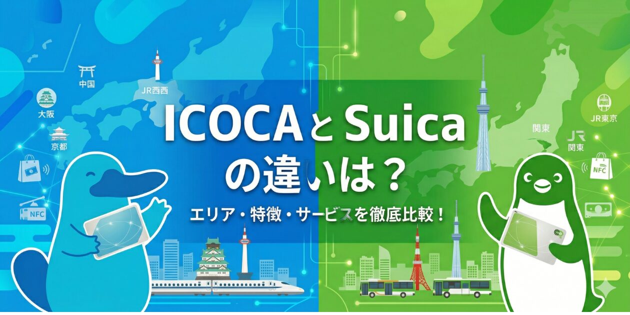 アイキャッチ画像　ICOCAとSuicaの違いを元鉄道員が比較表つきで解説。ポイント・改札ルールの差も網羅しました。