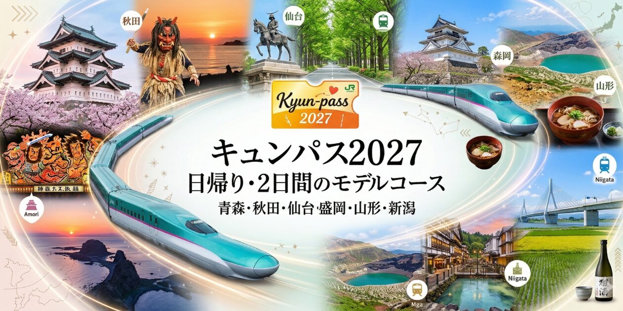 体験談をもとに、キュンパス2027の日帰り・2日間のモデルコースを解説。交通費が1万円以上おトクな青森・秋田・仙台・盛岡・山形・新潟がおすすめ。