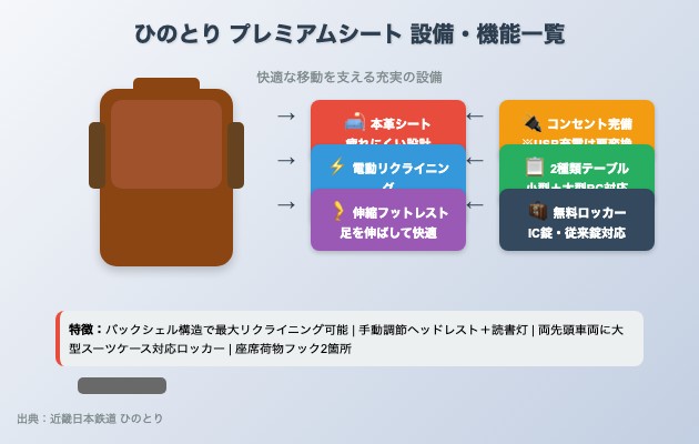 ひのとりプレミアムシートの設備・機能を徹底紹介の図解