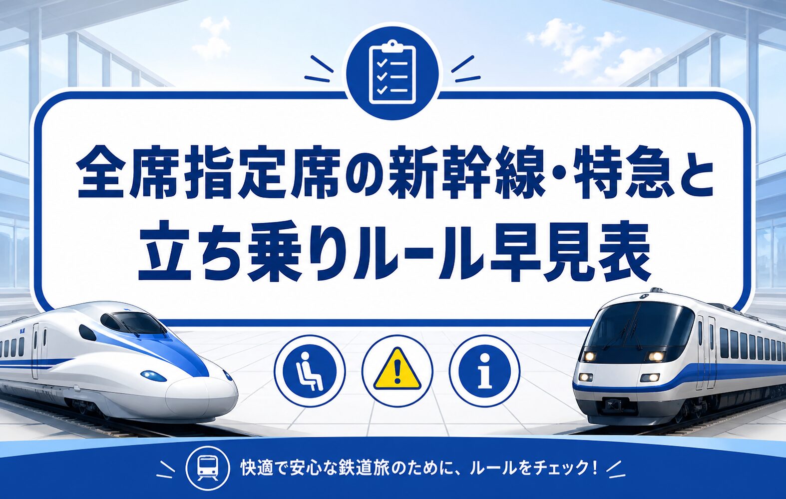 全席指定席の新幹線・特急と立ち乗りルール早見表