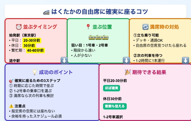 はくたかの自由席に確実に座るためのコツの図解