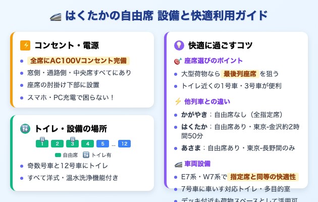 はくたかの自由席の設備と快適に過ごすコツの図解