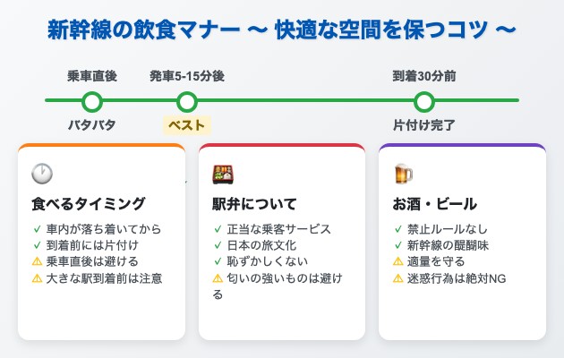 新幹線の飲食マナーと配慮のコツの図解