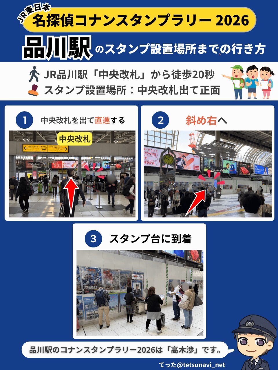JR東日本名探偵コナンスタンプラリー2026 品川駅のスタンプ設置場所までの行き方の図解