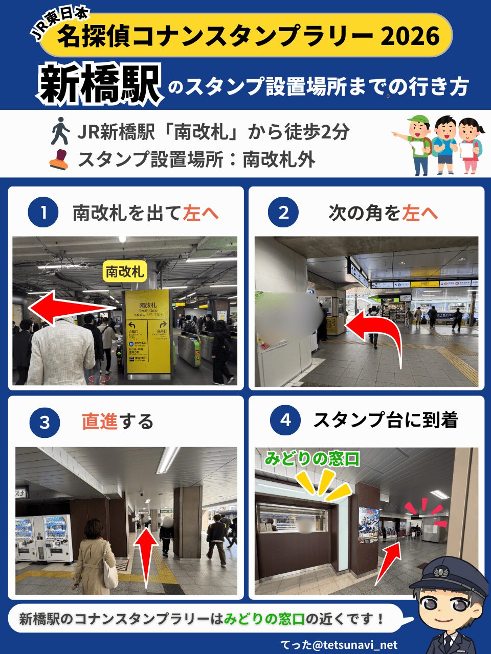 JR東日本名探偵コナンスタンプラリー2026 新橋駅のスタンプ設置場所までの行き方の図解