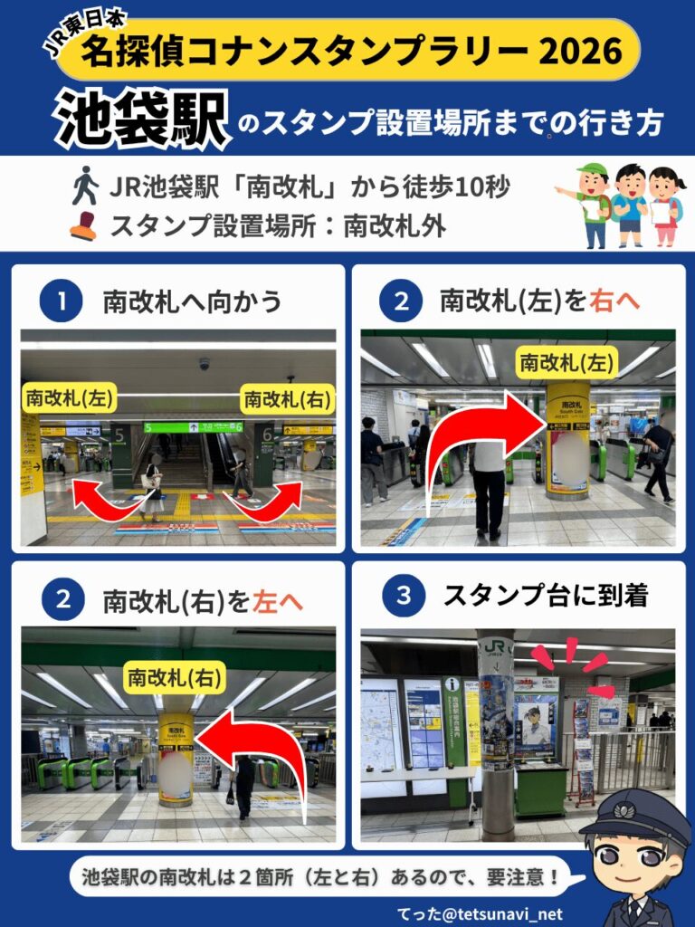 JR東日本名探偵コナンスタンプラリー2026 池袋駅のスタンプ設置場所までの行き方の図解