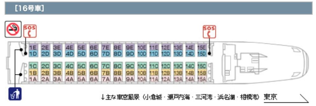 【のぞみのトイレ16号車】座席配置・車内設備（N700S)