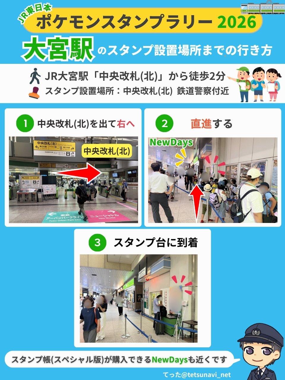 大宮駅 中央改札(北)からスタンプ台までの道順図解（JR東日本ポケモンスタンプラリー2026）