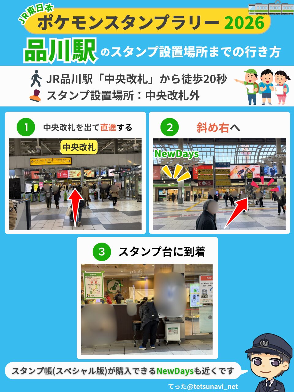 品川駅 中央改札からスタンプ台までの道順図解
