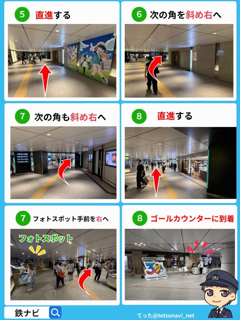 【図解】ポケモンスタンプラリー2026 東京駅「丸の内南口」から東京駅B1F 丸の内地下南口改札外 動輪の広場「9駅・36駅・新幹線コース」景品ゴールカウンターまでの行き方の図解②