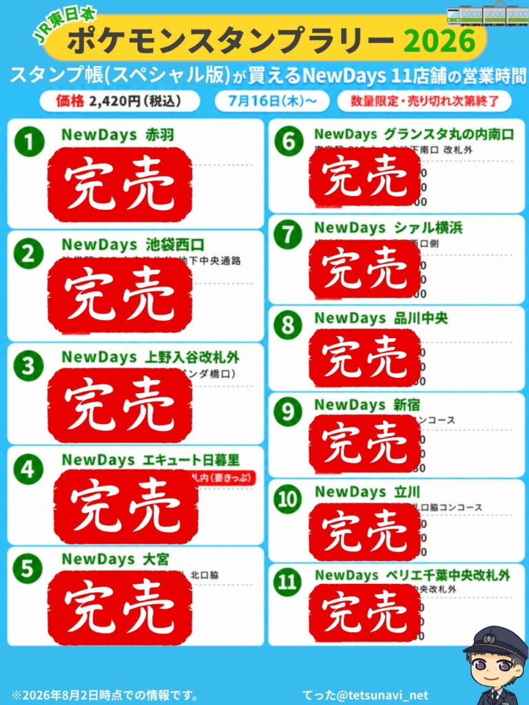 【図解】ポケモンスタンプラリー2026有料スタンプ帳（スペシャル版）が購入できる NewDays全店舗完売
