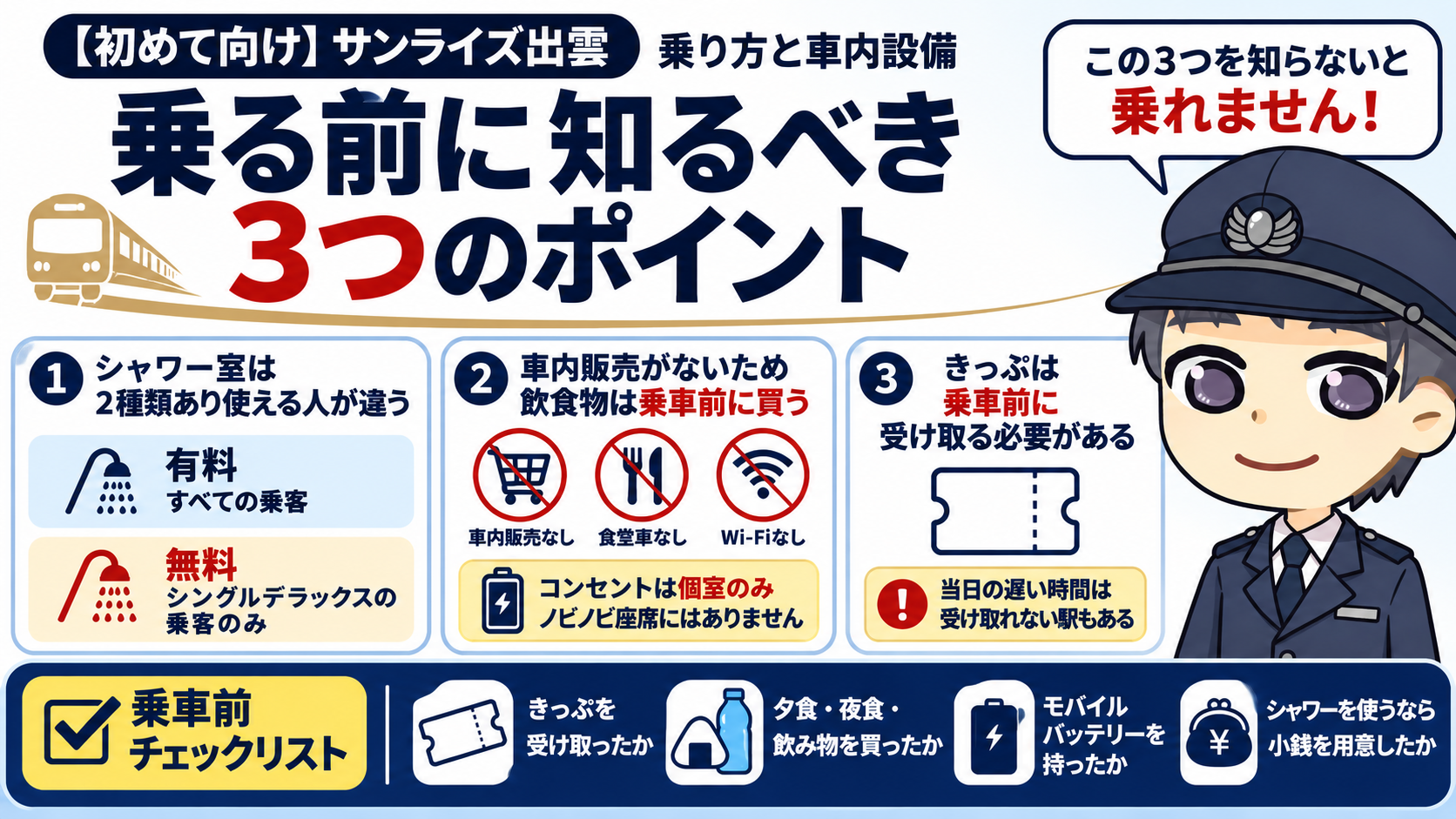【初めて向け】サンライズ出雲の乗り方と車内設備
