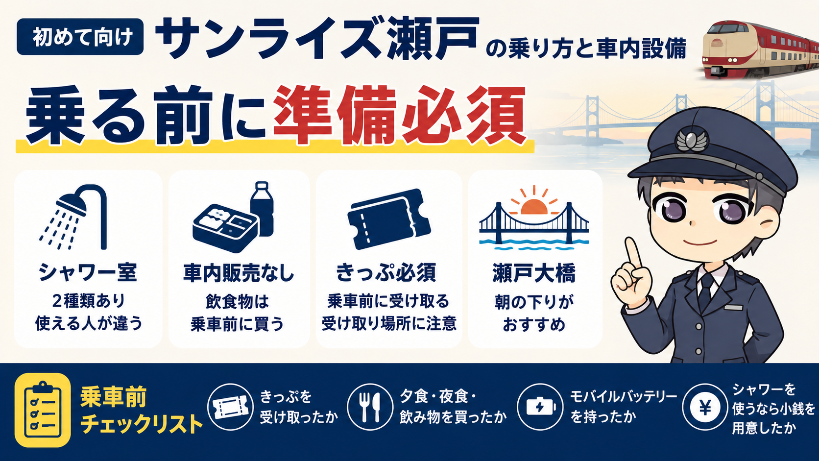 【初めて向け】サンライズ瀬戸の乗り方と車内設備