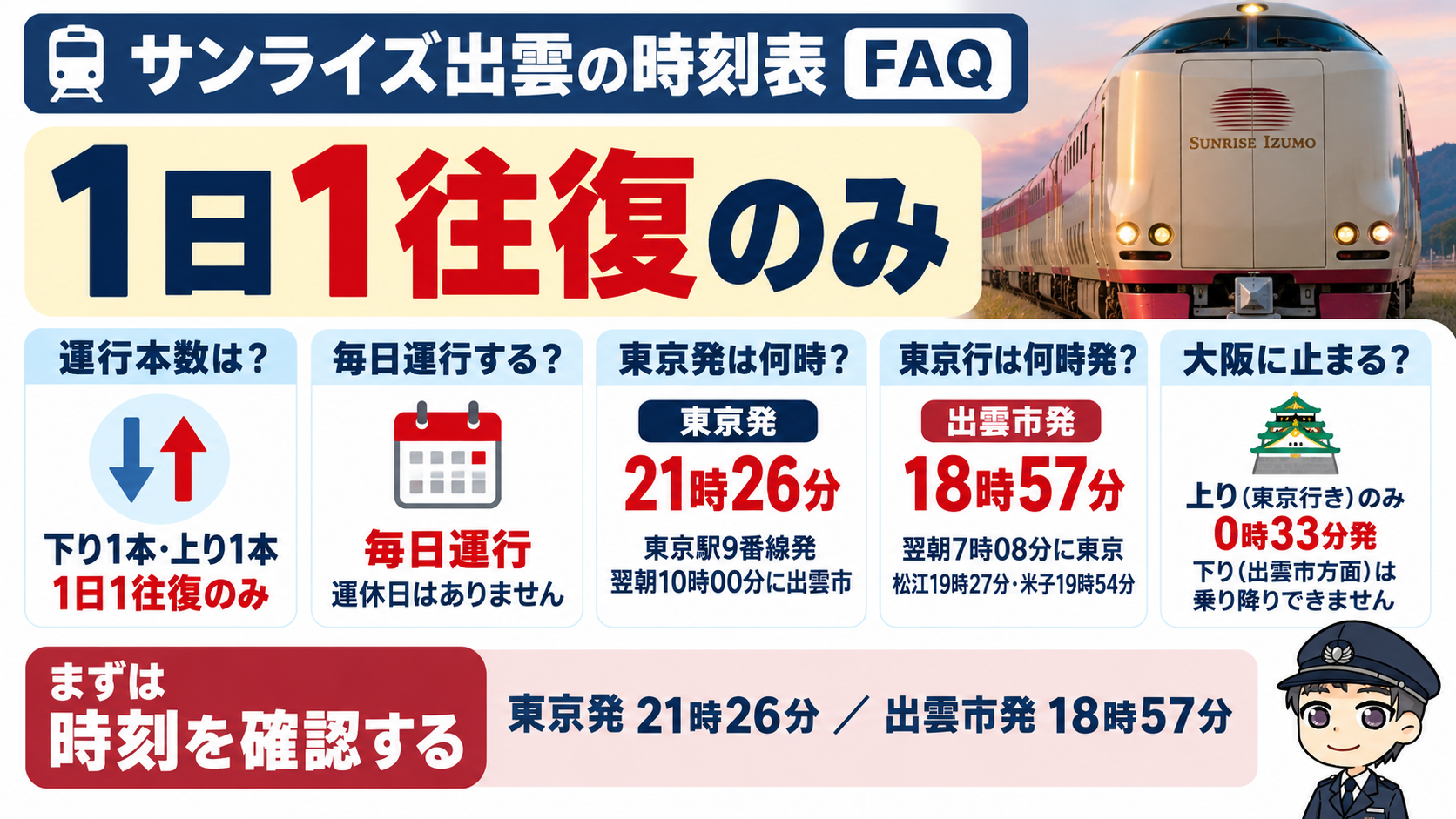 サンライズ出雲の時刻表に関するよくある質問【FAQ】